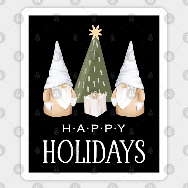 Happy Holidays Christmas Gnomes Magnet by Whimsical Frank